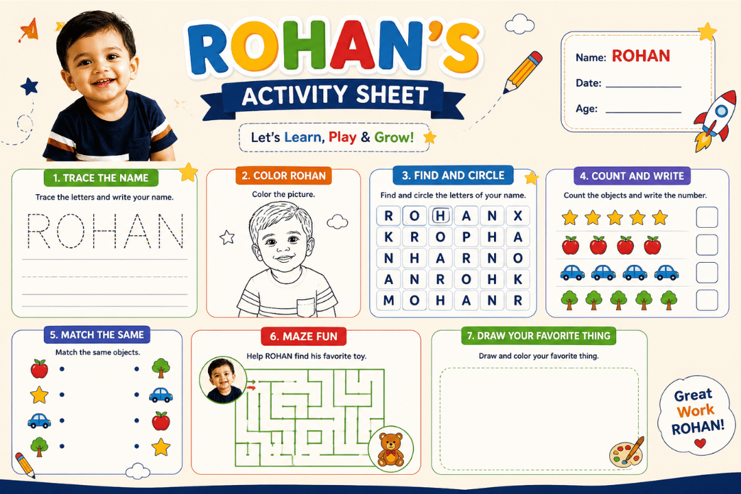 Personalised activity sheets